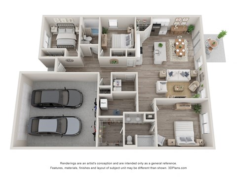 Floor plan for 3 beds, 2 baths, 1498 sqft